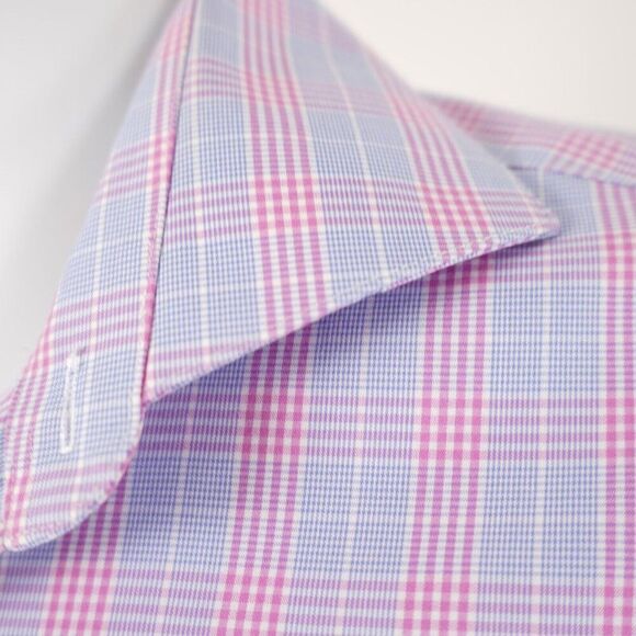 Pronto Uomo Pink‎ Blue Plaid 15.5 32/33 Non Iron Slim Fit Collared Dress Shirt - Picture 2 of 11